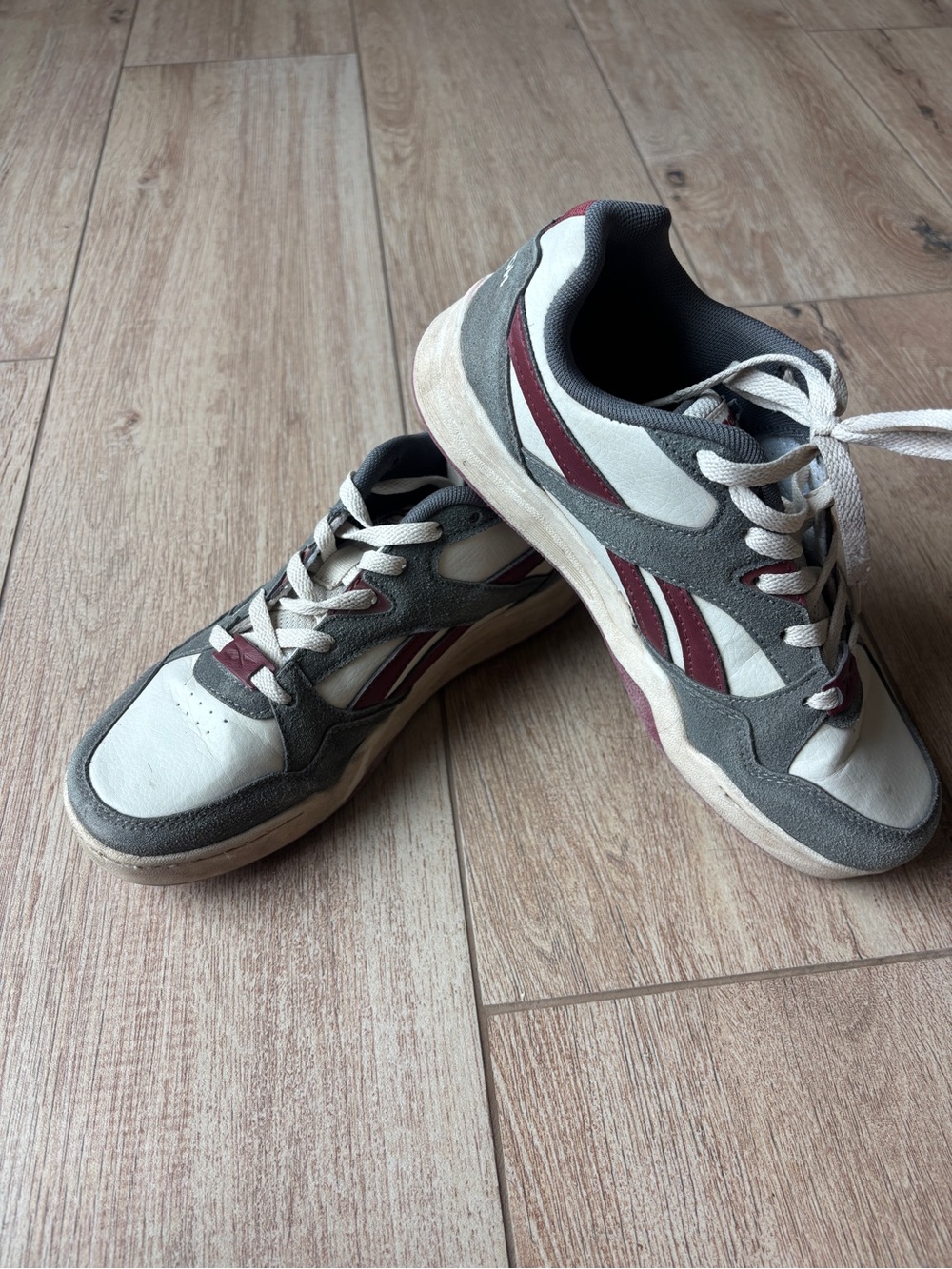 Reebok Retro Lace-Up Sneakers in White, Gray & Burgundy